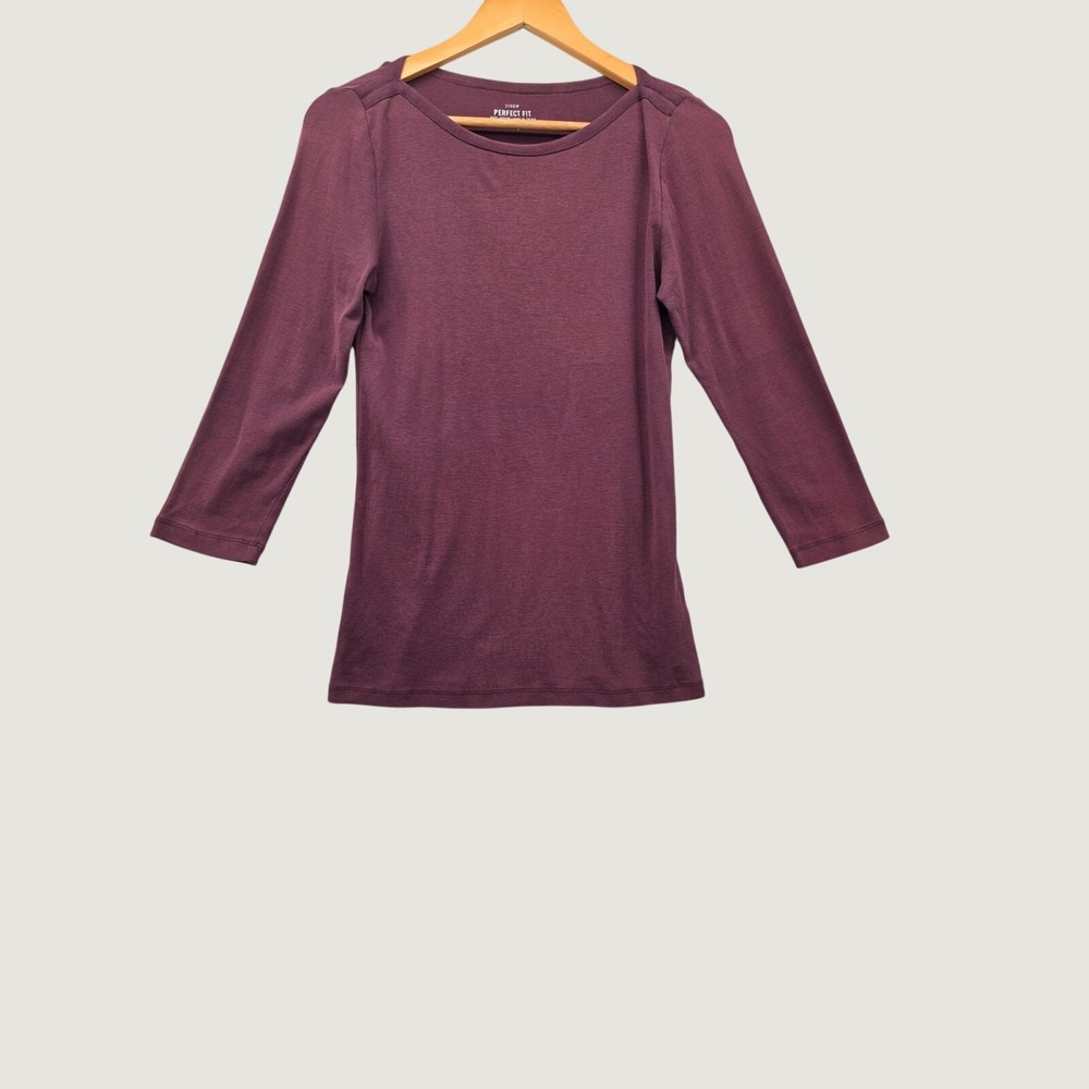 J.Crew Perfect Fit Long Sleeve Tee Burgundy Plum 100% Cotton Top Large L NEW